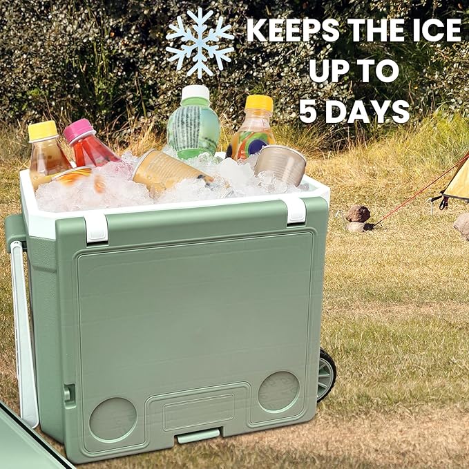 JUST-V 34-127 Quart Insulated Portable Cooler with Heavy Duty Wheels Keeps Ice for up to 5 Days, Great for Drink, Beach, Camping, Tailgating, Sports, & More