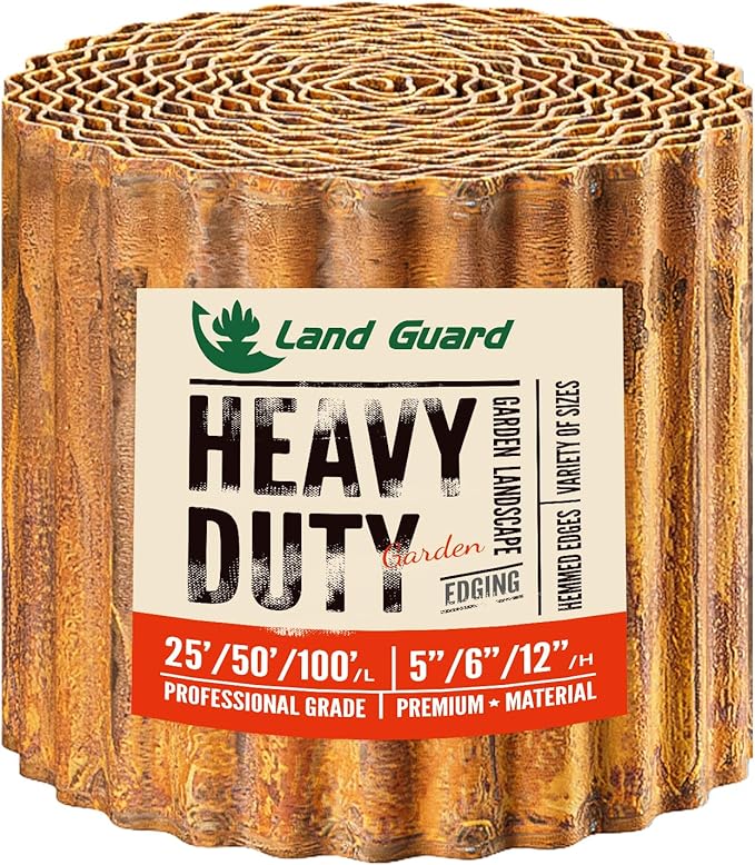 Land Guard Corrugated Garden Edging Border, 12" × 100' Landscape Paver Edging, Tall Landscape Edging, Fence for Garden, Flower Bed, Lawn and Landscape Edging (Rusty)