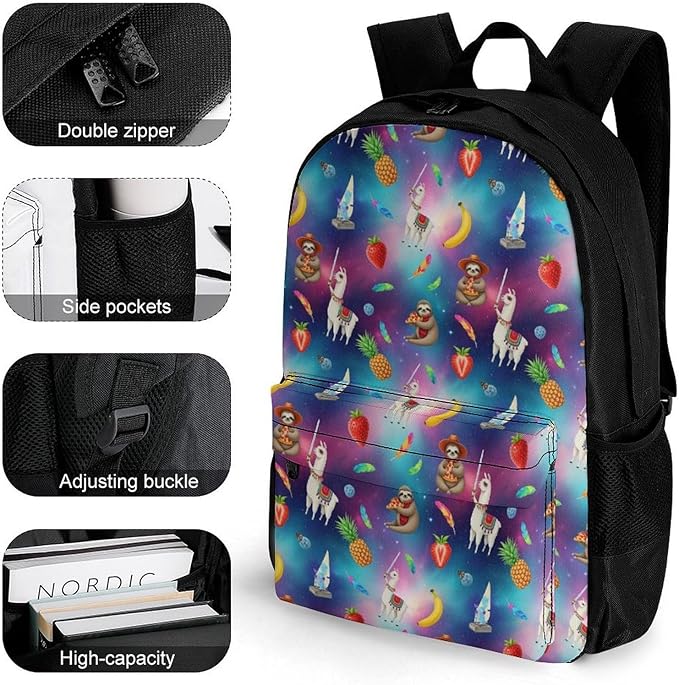 Casual Daypack Multipurpose Anti-Theft Large Capacity Carry On Bag, Funny Sloth Riding Llama Casual Daypack Climbing Shoulder Bag With Padded Straps