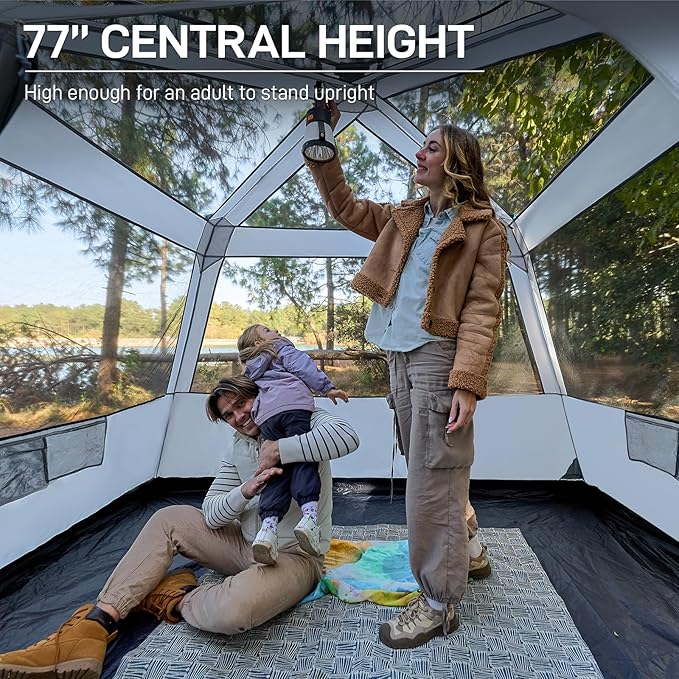 EVER ADVANCED Blackout Design 6 Person Camping Tent, Instant Cabin Tent for Family with Vestibule and Large Mesh Windows, 60s Easy Setup, Double Layer, Water-Resistant