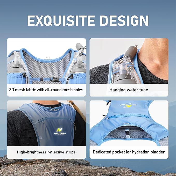 N NEVO RHINO Small Running Vest for Women Men, Lightweight Hydration Vest with Water Bladder 1.5 Liter, Hydration Backpack for Trial Hiking Cycling Jogging