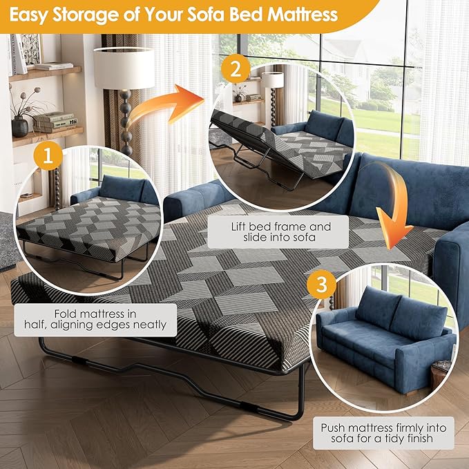 4 Inch Gel Memory Foam Sofa Mattress Queen Size, Mattress Replacement for Sleeper Sofa, Couch Bed, Guest Rooms, RVs & Boats, Grey