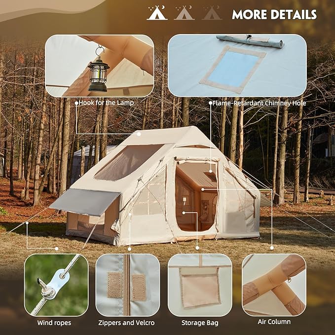 YOLENY 2/4/6 Person Inflatable Tents for Camping, Quick Setup in 2 Minutes with Hand Pump, Oxford Blow Up Tent with Skylight & Canopy, Spacious Cabin Tent for Family Camping & Hiking