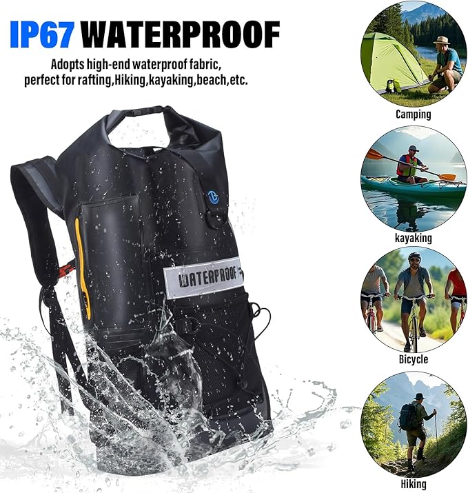 Blueshyhall 32L Waterproof Dry Backpack, Roll Top Sack Storage Bag for Travel Kayaking Rafting Boating Fishing Camping, Black