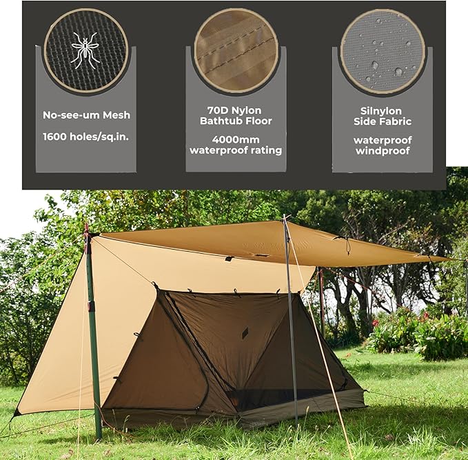 onewind Mesh Tent for 2 Person, 2 Openings Inner Tent for Tarp Ultralight Trekking Pole Tent Tarp Backpacking Netting Tent with Waterproof Bathtub Floor, No Trekking Pole Included