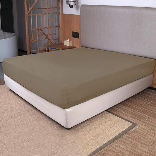 Full Size Fitted Sheet Only - 4-Way Stretch Knit, Snug Fit, Wrinkle Free & Stay in Place, No More Slipping Off for Mattress, Soft & Comfortable - Taupe, Full