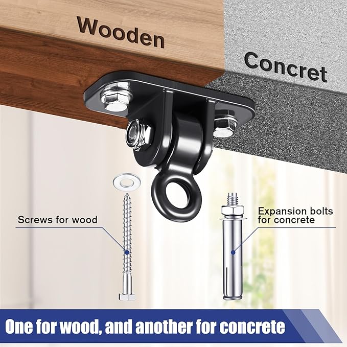 Tandefio 6 Sets of Robust Swing Hangers for Wooden Concrete Set with Swing Hooks Screws Bolts Washers Swingset Accessories for Porch Patio Yoga Indoor Outdoor, Over 1800 lb Capacity (Black)