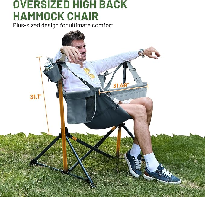 TIMBER RIDGE Hammock Camping Chair, Oversized Swinging Chair with Adjustable Back and Seat Height, Portable Folding Rocking Camping Chair for Outdoor Lawn, Backyard and Patio, Supports 400lbs