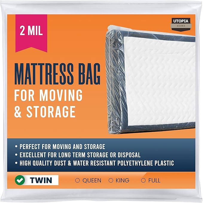 Utopia Home Twin Size Mattress Cover for Moving, 2 Mil Thick Plastic Mattress Bag for Disposal, Mattress Encasement Fits Mattresses up to 14 Inches, Mattress Bags for Moving