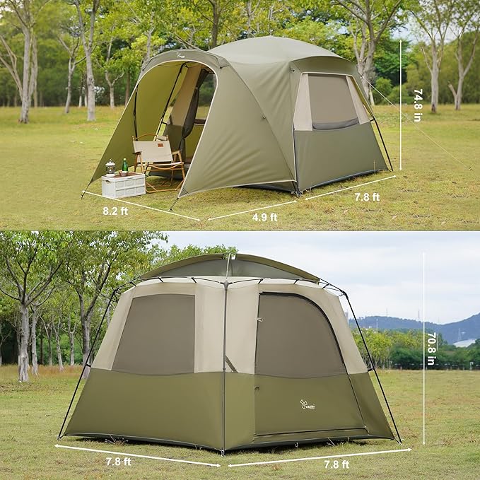 Vidalido 3-4 Person Tent with 1 Mesh Door and 2 Large Mesh Window, Double Layer Waterproof Portable Family Cabin Tent, 4 Person Tents for Outdoor Camping Hiking