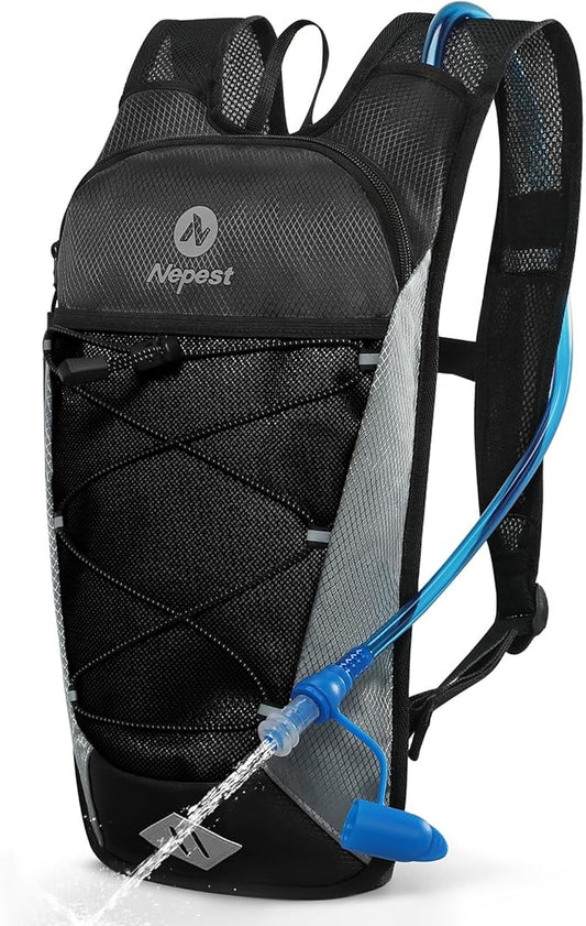 Nepest Hydration Backpack with 2L Water Bladder for Cycling, Water Backpack for Hiking Running, Lightweight Hydration Pack , Grey