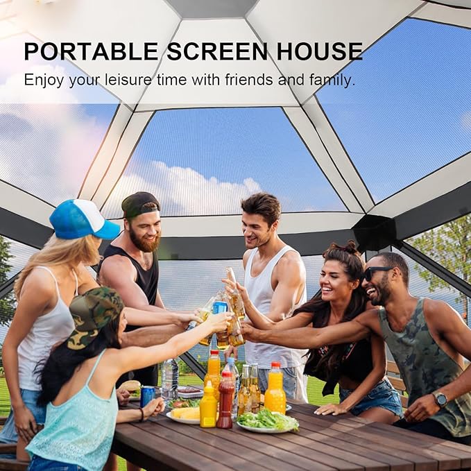 COBIZI 12x12 FT Pop Up Canopy Stargazing Tent, Gazebos On Clearance with Removable Roof,Instant Screened in Gazebo, Screen Tents Portable carpas para Patio for Outdoor Camping,Backyard, Garden,Gray