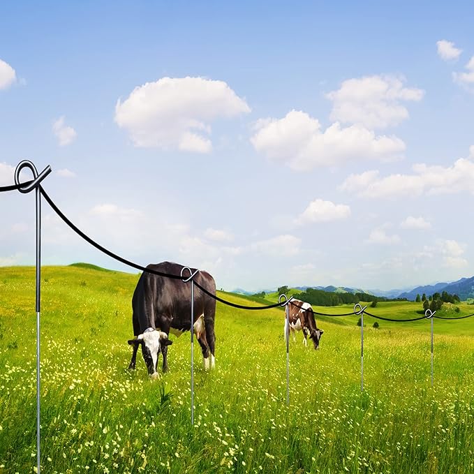 ARIFARO Step in Fence Post 41 Inch Electric Pig Tail Step-in Fence Post,Metal Fencing Poles for Control of Most Animals Pack of 30, White