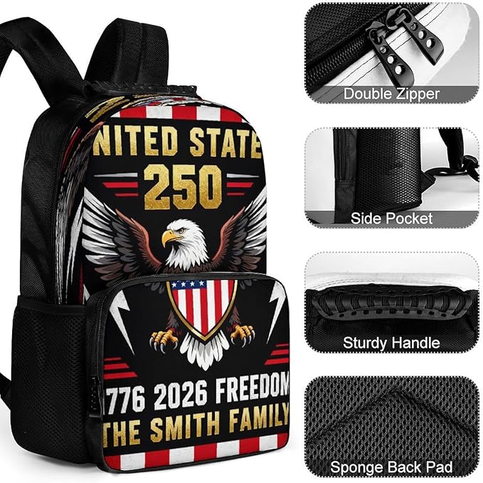 Daypack Anti-Theft Multipurpose Large Capacity Shoulder Bag, America 250th Anniversary USA Patriotic Freedom Art Travel Hiking Camping Rucksack With Smooth Zippers
