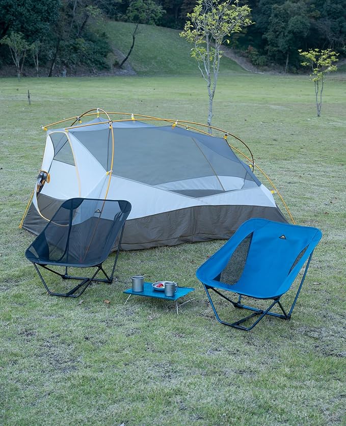 iClimb Low Ultralight Compact Camping Folding Chair with Side Pocket and Carry Bag (Black Mesh)