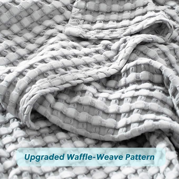 Bedsure Cooling Cotton Waffle King Size Blanket - Lightweight Breathable Summer Blanket of Rayon Derived from Bamboo for Hot Sleepers, Luxury Throws for Bed, Couch and Sofa, Grey, 104x90 Inches