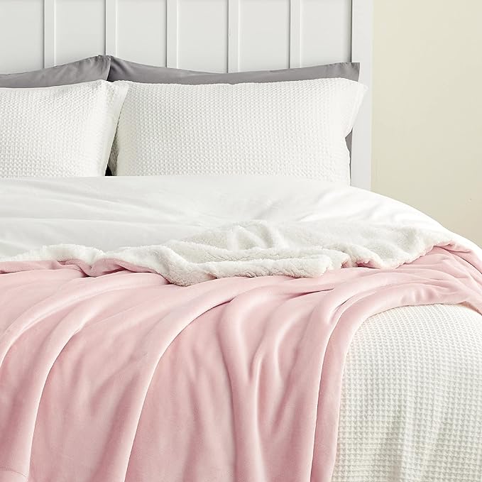Bedsure GentleSoft Sherpa Fleece Throw Blanket Twin Size for Couch - Thick and Warm, Soft Fuzzy Plush Twin Blanket for Winter, Pink, 60x80 Inches