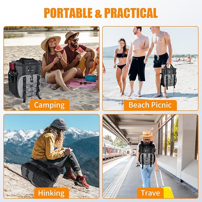 Cooler Backpack, AYAMAYA 24 Cans Insulated Lunch Backpack Cooler Leakproof, Keeps Hot/Cold for Up to 16 Hours, Lightweight Waterproof Beach Travel Camping Cooler Bag for Men and Women