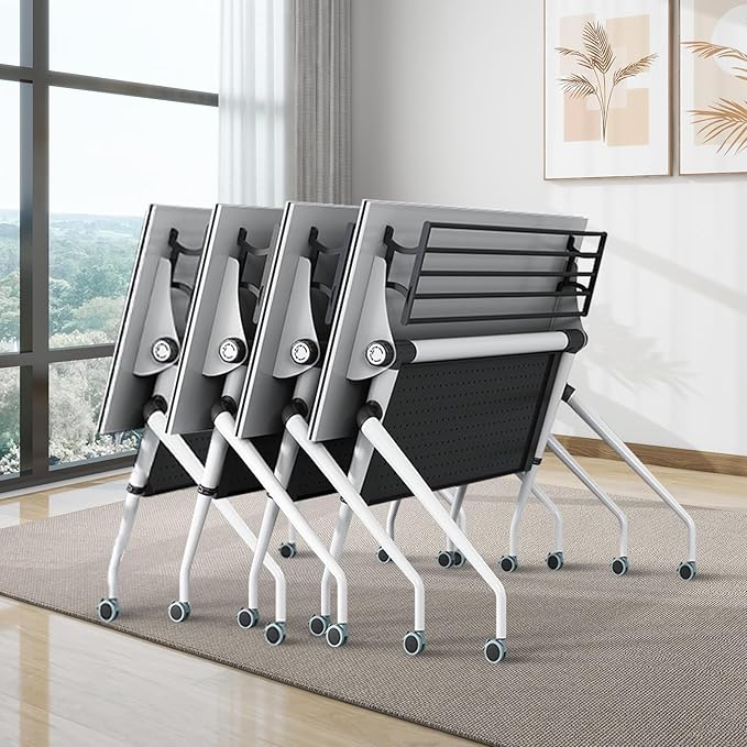 47.2inch Folding Conference Table – Portable Flip-Top Desk with Locking Wheels, Heavy-Duty Metal Frame, Space-Saving Design for Office & Training Rooms