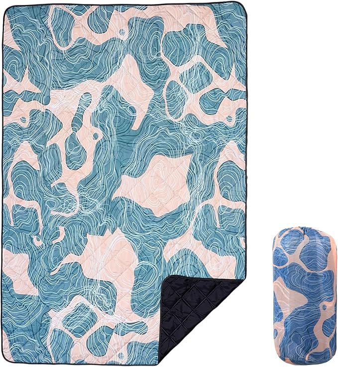 Waterproof Outdoor Blanket, 79" x 55" Large Packable Picnic Blankets, Foldable Picnic Mat for Park, Lawn, Grass, Beach, Concert (Abstract Line)