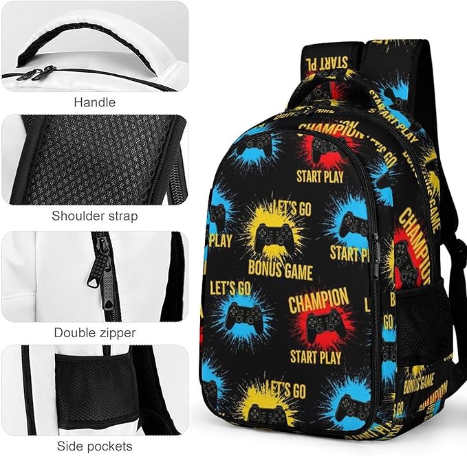 Casual Travel Laptop Backpack Games Joystick Play Video Game, Lightweight Anti Theft Computer Bag with Large Capacity for Men Women College Work