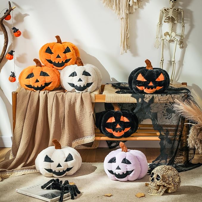 YRXRUS Cute Pumpkin Pillows, Halloween Pillow, Pumpkin Shaped Throw Pillows Happy Halloween Decoration, Black 6x12 Inches Soft Rabbit Fur Pillow for Natural Accent Pillows for Holiday, Fall