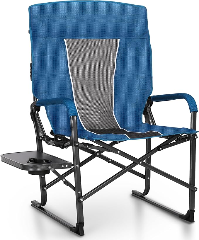 ALPHA CAMP Oversized Folding Camping Chairs High Backrest Reclining Director Heavy Duty Lawn Chairs for Adults Support 300 LBS Fishing Chairs with Large Side Table Cup Holders for Outdoor Fishing
