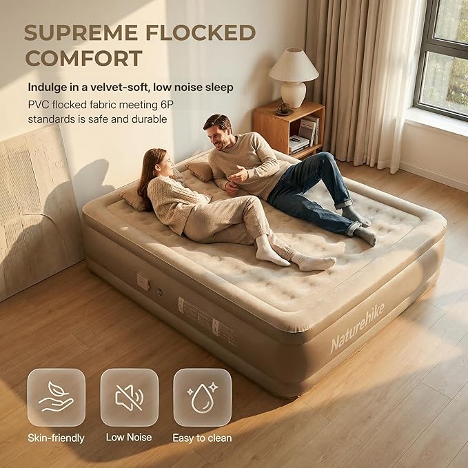 Compact King Air Mattress with Built in Pump, 18" Raised Upgraded One-Touch Luxury Inflatable Airbed, 993lbs Capacity, Portable Blow Up Mattress, Cordless Mattress for Home, Camping, Guests