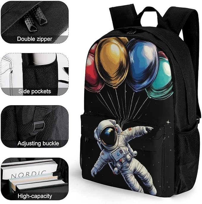 Supdreamc Backpack Polyester Multipurpose Anti-Theft Space Astronaut With Planets Balloon Art Shoulder Bag Big Capacity Gym Outdoor Hiking Backpack With Padded Straps