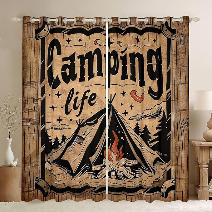 Feelyou Summer Camp Camper Curtains for Bedroom Living Room Camping Adventure Blackout Shades Vintage Room Darkening Curtain Window Treatments, 2 Panels 42 x 84 Inch Decor