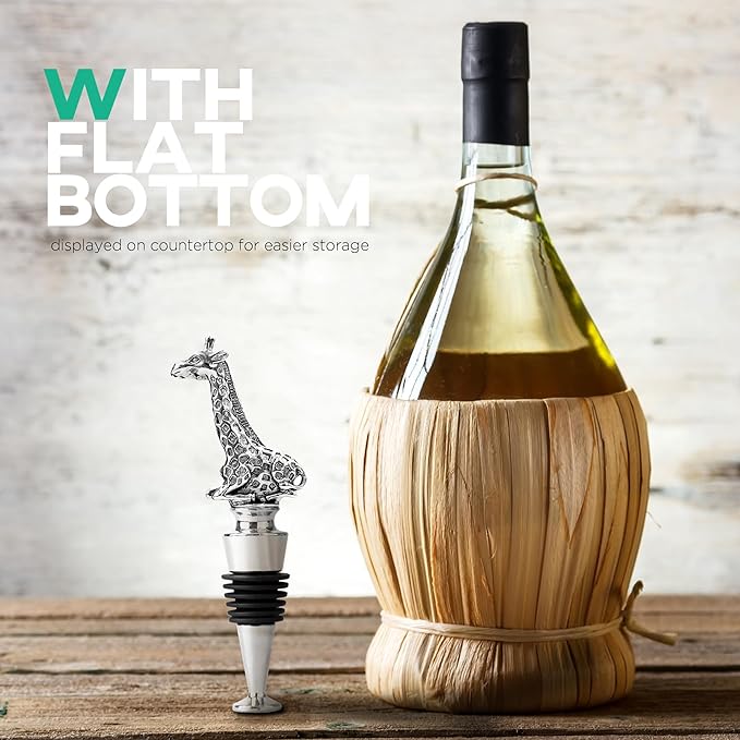 Homestia Wine Stoppers for Wine Bottles, Giraffe Wine Beverage Bottle Stopper, Stainless Steel Reusable Wine Corks with Silicone Seal, Bottle Cover Leak proof Keep Fresh