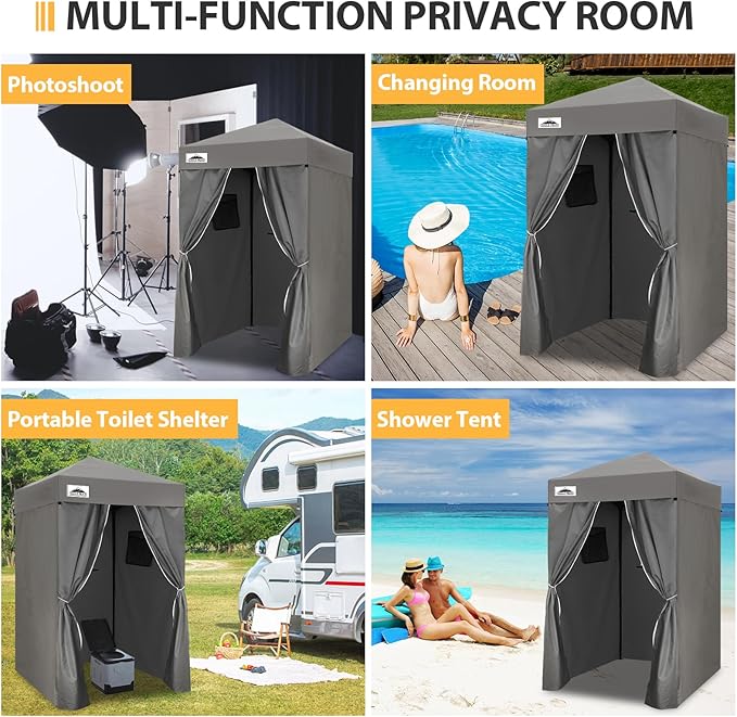 EAGLE PEAK Flex Ultra Compact 4x4 Pop-up Canopy, Sun Shelter, Changing Room, Portable Privacy Canopy Cabana for Pool, Fashion Photoshoots, or Camping, Dark Gray