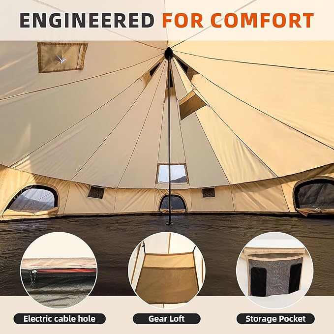Oxford Bell Yurt Tent with Stove Jack, Easy-to-Maintain Yurts for All Year Living, 4 Season Yurt Tents for Camping, Family Glamping Tent for 2-6 People