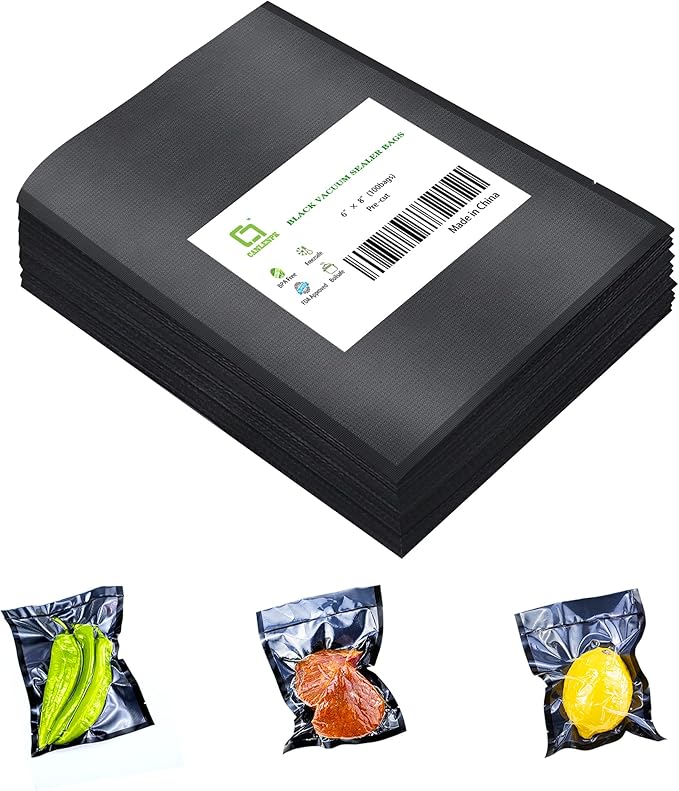 CANLENPK 6x8 Inch/15x20cm Vacuum Seal Bags Black Back and Clear Front,Food Storage Bag,Seal Meal Snack Fruit Nut,Boil Steam Heat Freeze,Commercial Grade Heavy Duty Sealable Bags (100PCS, Black Back)