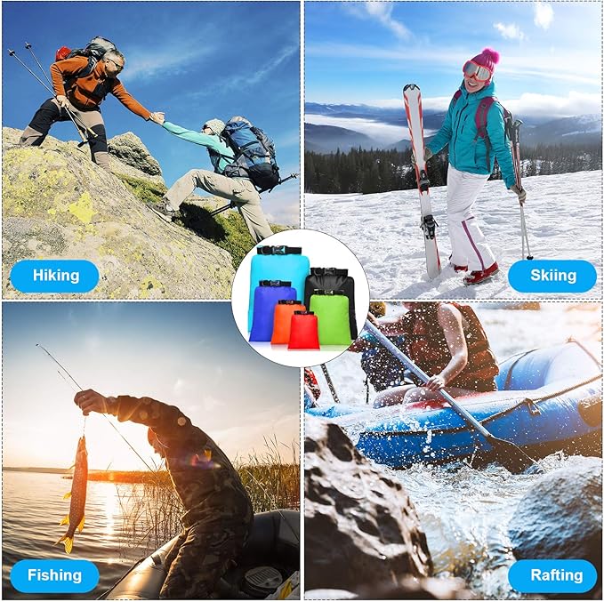 Shappy Waterproof Dry Bag Set 6 Sizes Lightweight Sacks and Long Adjustable Shoulder Strap Outdoor Water Proof Keep Gear Dry Bag Stuff Sacks for Backpacking, Boating, Hiking, Camping