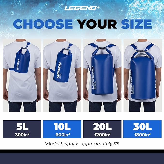 Legend UltraSEA Waterproof Dry Bag 5L/10L/20L/30L - Drybag Waterproof Bag for Kayaking, Swimming & Travel, Roll Top Floating Dry Bag, Lightweight Dry Sack for Boating, Rafting and Beach - 30L Blue