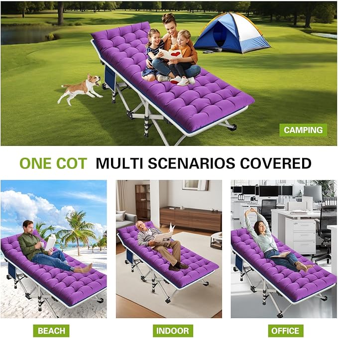 Camping Cot with Comfortable Mattress Cots for Sleeping Premium Fabric Camping Bed Easy Setup Folding Cot with Carry Bag for Guest Bed Adults Home Office Outdoor