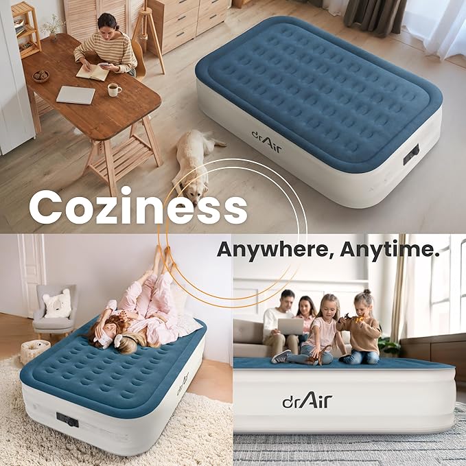 Queen Air Mattress with Built-in Pump, 18" Raised Blow Up Mattress, 800 lbs Max Honeycomb Air Bed, 48Hr Leak-Proof Test, 3min Inflatable Mattress for Home, Guests, Camping, Colchones inflables
