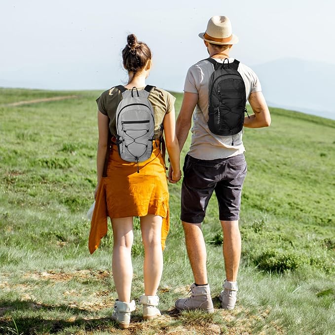 Small Foldable Nylon Hiking Backpack for Men, Ultralight Collapsible Backpack for Travel, Black