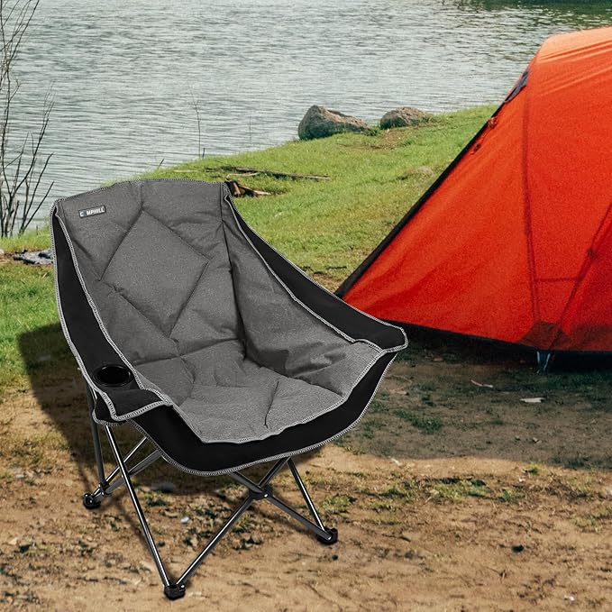 CAMPHILL Folding Camping Chair,Oversized Portable Camping Chair with Cup Holder,Heavy Duty Padded Lawn Chair for Camping, Tailgates, Beach, and Sports
