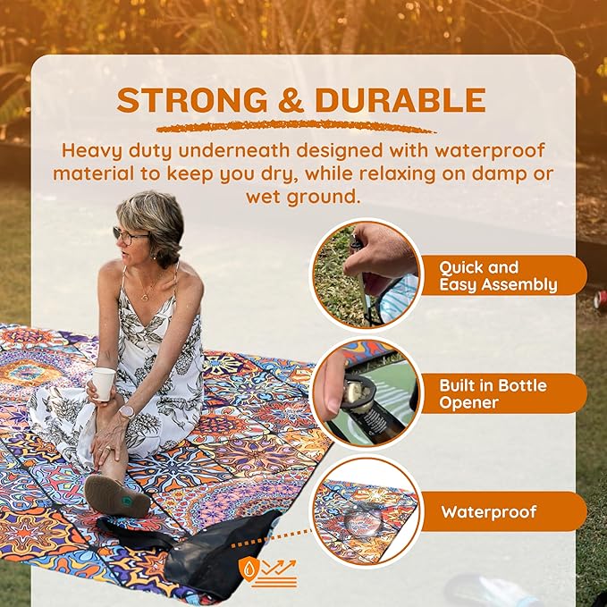 Nakie Picnic Blanket - Extra Large, Waterproof, Machine Washable, Easy Storage. Perfect for Camping, Picnics & Outdoor, Children by The Beach or Playing with Dog, 2m x 2m cm (Holiday Dreams)