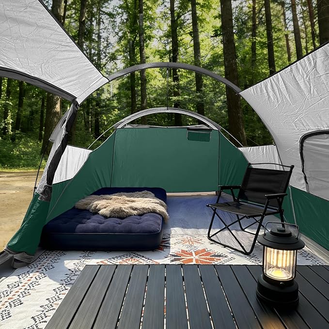 CAMPROS CP Camping Tent 10 Person Family Cabin Tent, 2 Room Water Resistant Waterproof Tent with Top Rainfly, 4 Large Mesh Windows, Double Layer, Easy Set Up, Portable with Carry Bag, 16ft x 9ft x72in