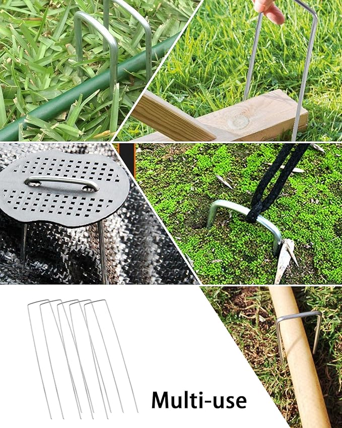 200 Pack 8 Inch Landscape Staples, Heavy Duty 11 Gauge Galvanized Steel Garden Stakes Staples Securing Pegs U-Shaped Pins for Securing Irrigation Tubing Fabric Weed Barrier Ground Sheets