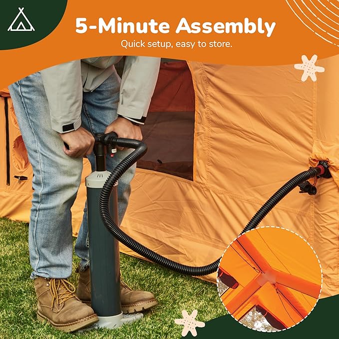 EROMMY 4/6/8/12 Person Inflatable Tent with Skylight, 4 Season Blow Up Tents with Hand Pump for Outdoor Camping & Hiking, Easy Set-up Windproof Sunproof Waterproof