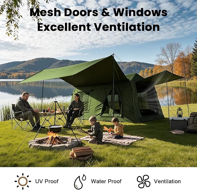 Inflatable Tents for Camping, Large Blow Up Tent with Hand Pump, Easy Setup InflatableTent 4 Season Tent, Waterproof Oxford Air Glamping Tents for Camping Adult 4/6/8/10/12 Person