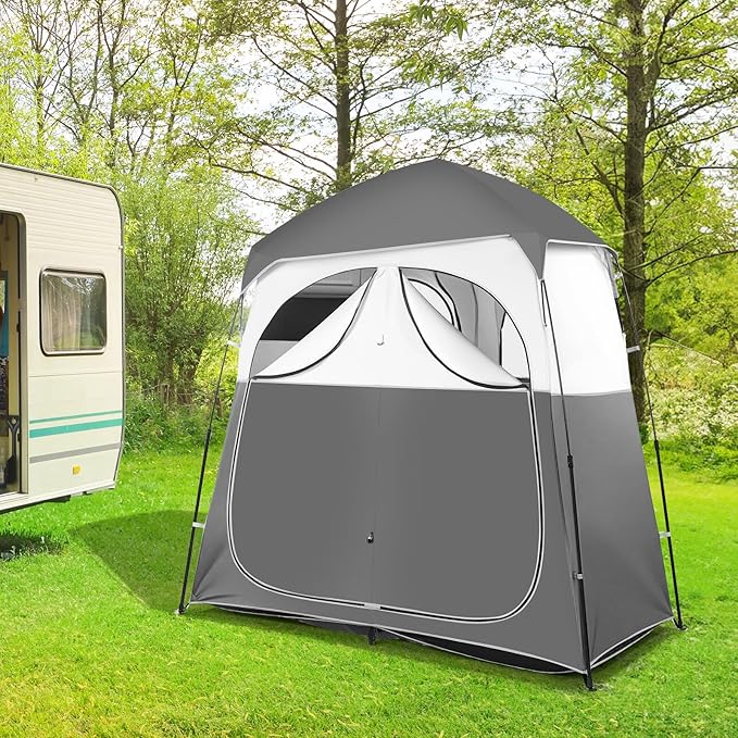 VINGLI 2 Room Shower Tent, 7.5 FT Instant Pop Up Shelter with Carrying Bag, Privacy Changing Room Tent,Perfect for Portable Toilet, Camping, Dressing, Outdoor Indoor, Easy Set Up