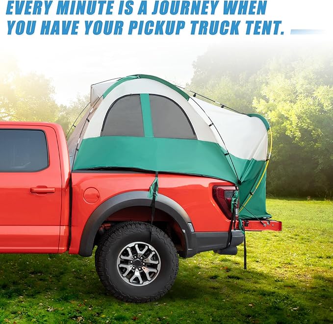 uxcell Pickup Truck Tent, Waterproof PU2000mm Double Layer for 6.4-6.7 FT Truck Bed, Portable Truck Bed Tent with Carry Bag Beige Green