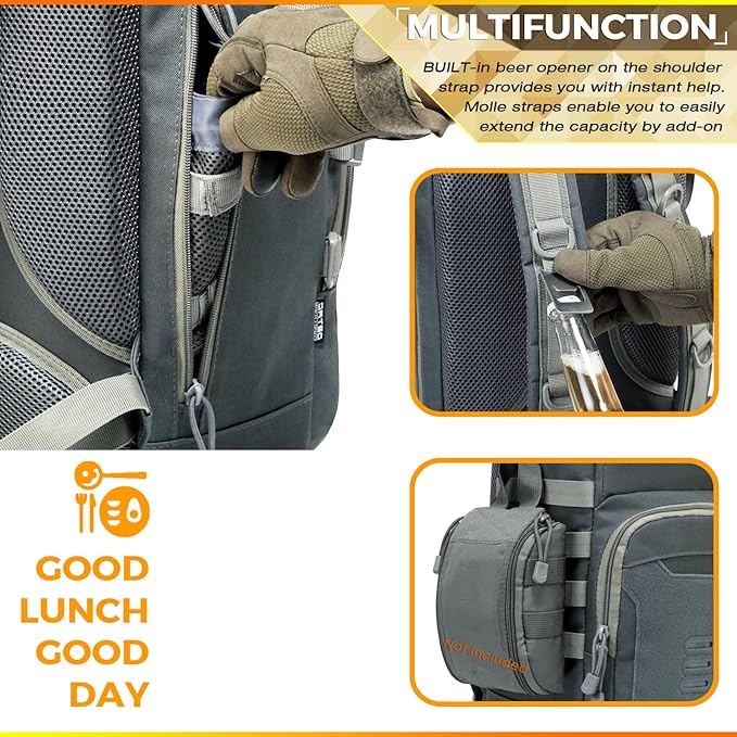 DBTAC Tactical Lunch Backpack, Large Lunch Cooler for Men Women | Backpack Coolers insulated for Work Picnic Travel (Arsenic Gray, 24-Cans)