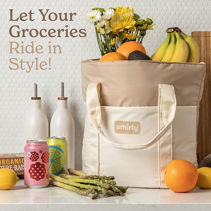 SMIRLY Large Insulated Cooler Bag, Thermal Insulated Grocery Bags, Collapsible Cooler Tote for Travel,Beach or Picnic