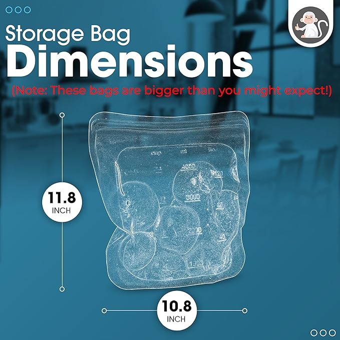 135oz. XXL Reusable Silicone Bag - 1 Gallon Freezer Bags for Food Storage, Meal Prep, Zero Waste, Kitchen Organization, Sous Vide, and Freezer Safe Containers (Extra Large, Blue)